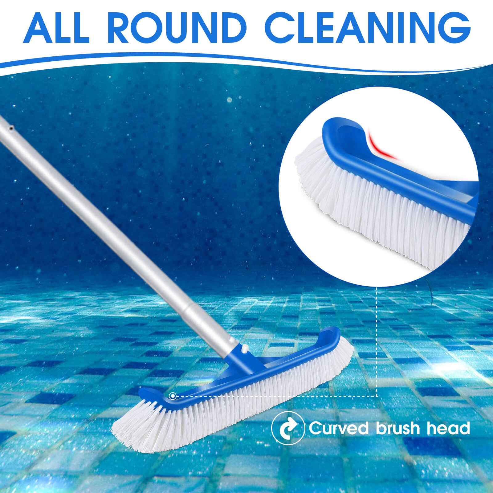 Masthome Pool Cleaning Kit (Pool Brush, Pool Skimmer Net, Floating Pool Thermometer)
