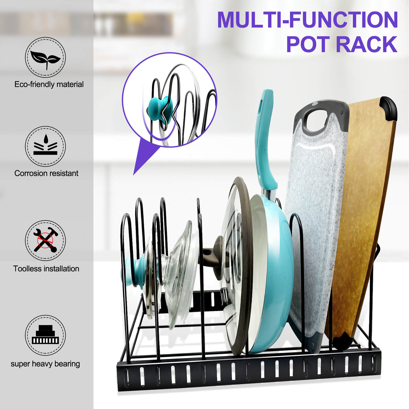 Masthome Pot Rack Organizers for Kitchen Cabinet Countertop