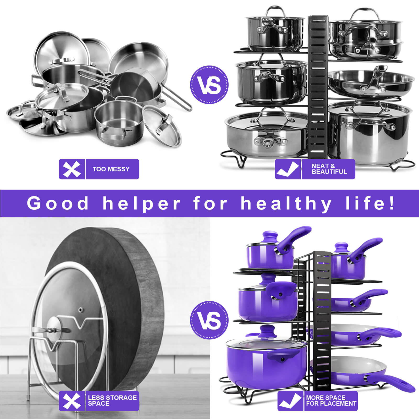 Masthome Pot Rack Organizers for Kitchen Cabinet Countertop