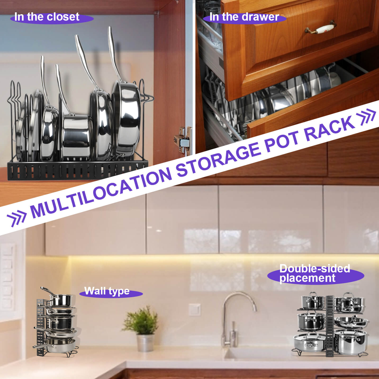 Masthome Pot Rack Organizers for Kitchen Cabinet Countertop