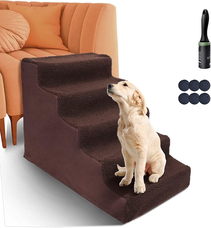 Masthome Plastic Dog Stairs 5 Tiers Pet Dog Steps Ladder for Couch Bed Non Slip Dog Cat Stairs for Old Injured Short Legged Dogs Cats