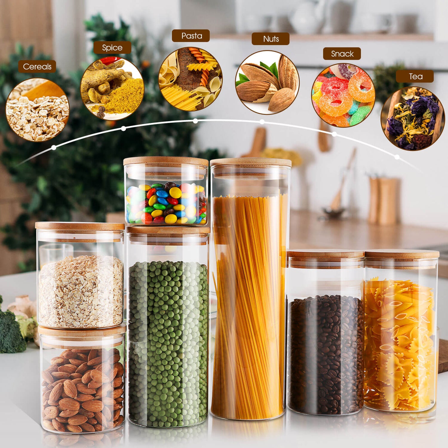 Masthome Airtight Glass Jar Set with Bamboo Lid
