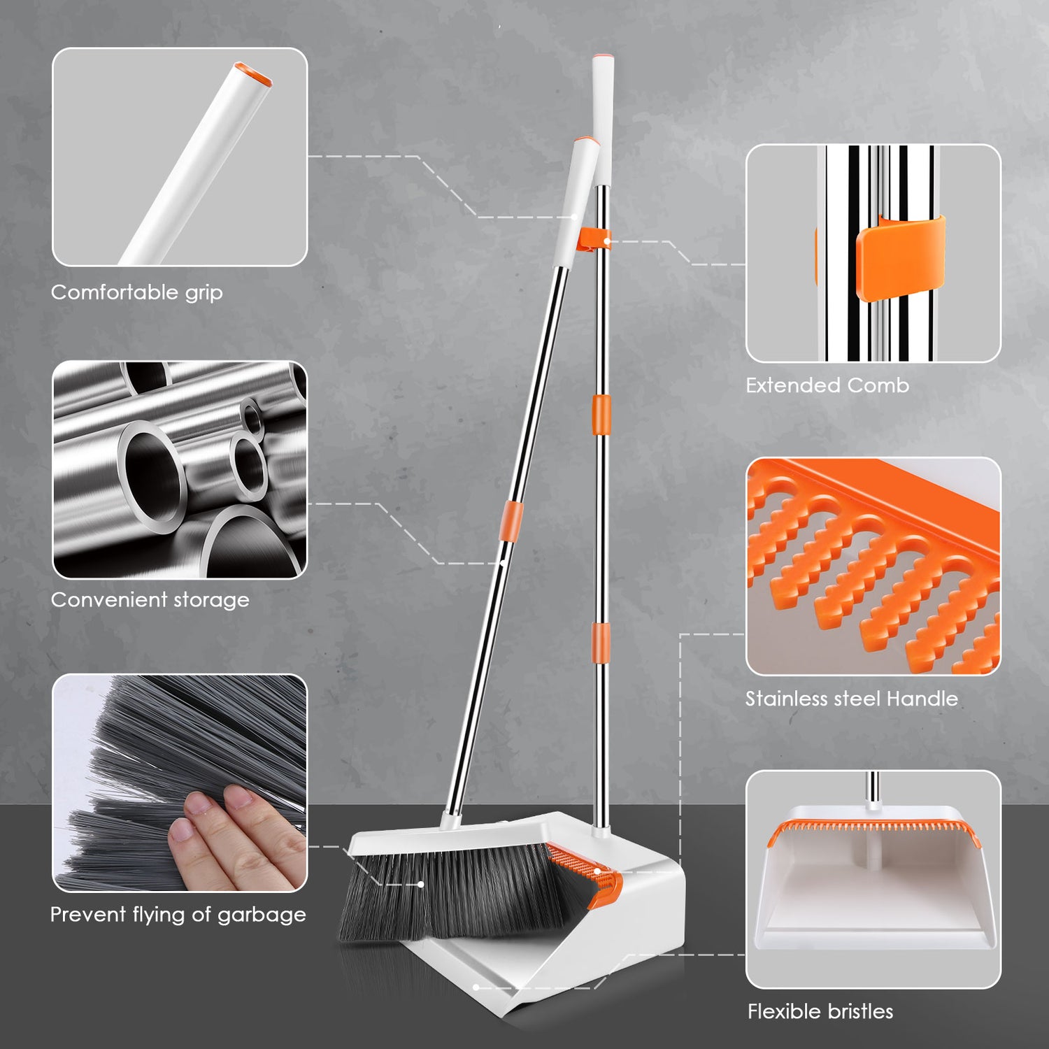 Broom and Dustpan Set Orange and White