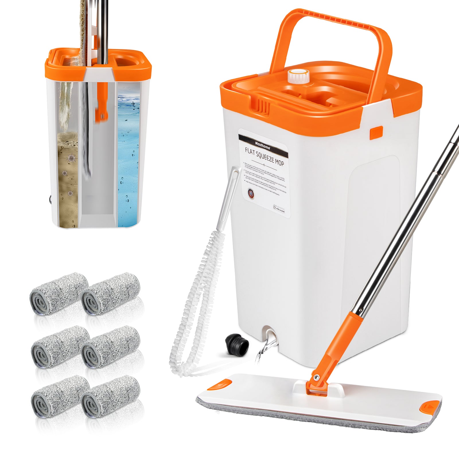 Masthome Sewage Separate Floor Flat Mop - 6 Mop Pads