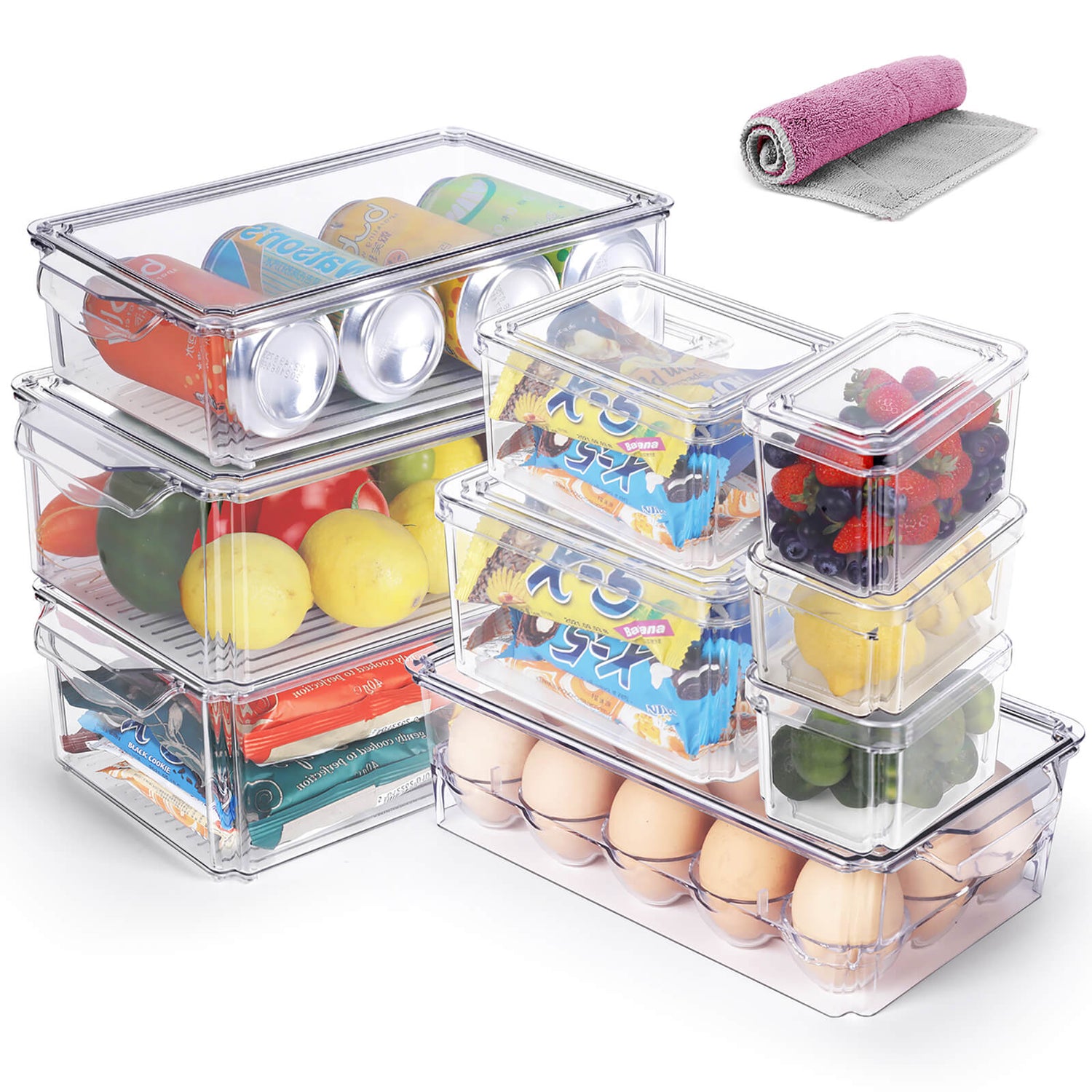 Masthome 9-Piece Fridge Storage Organizer with Egg Tray