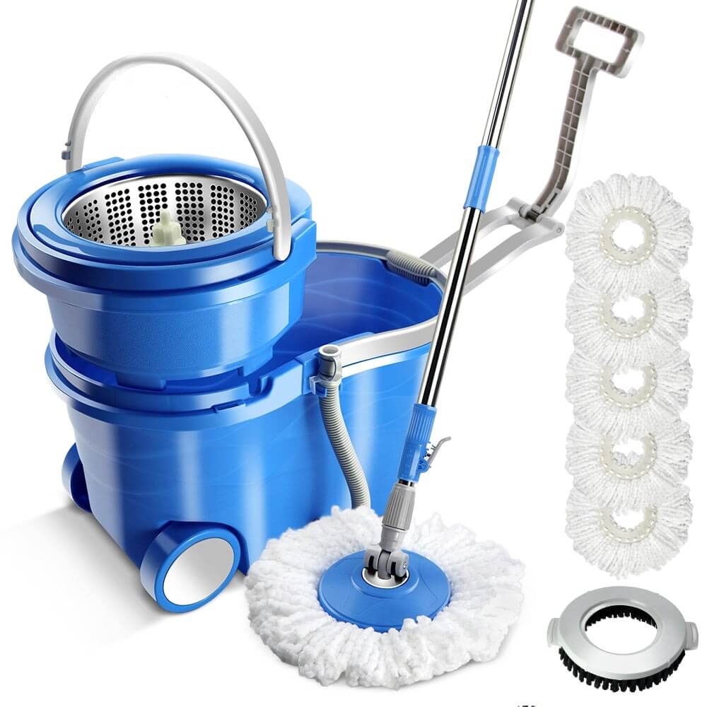 Spin Mop and Bucket with Wringer Set on Wheels, 360 Spinning Mop with  Stainless Steel Handle for All Hard Surfaces, Floor Cleaning System with 3