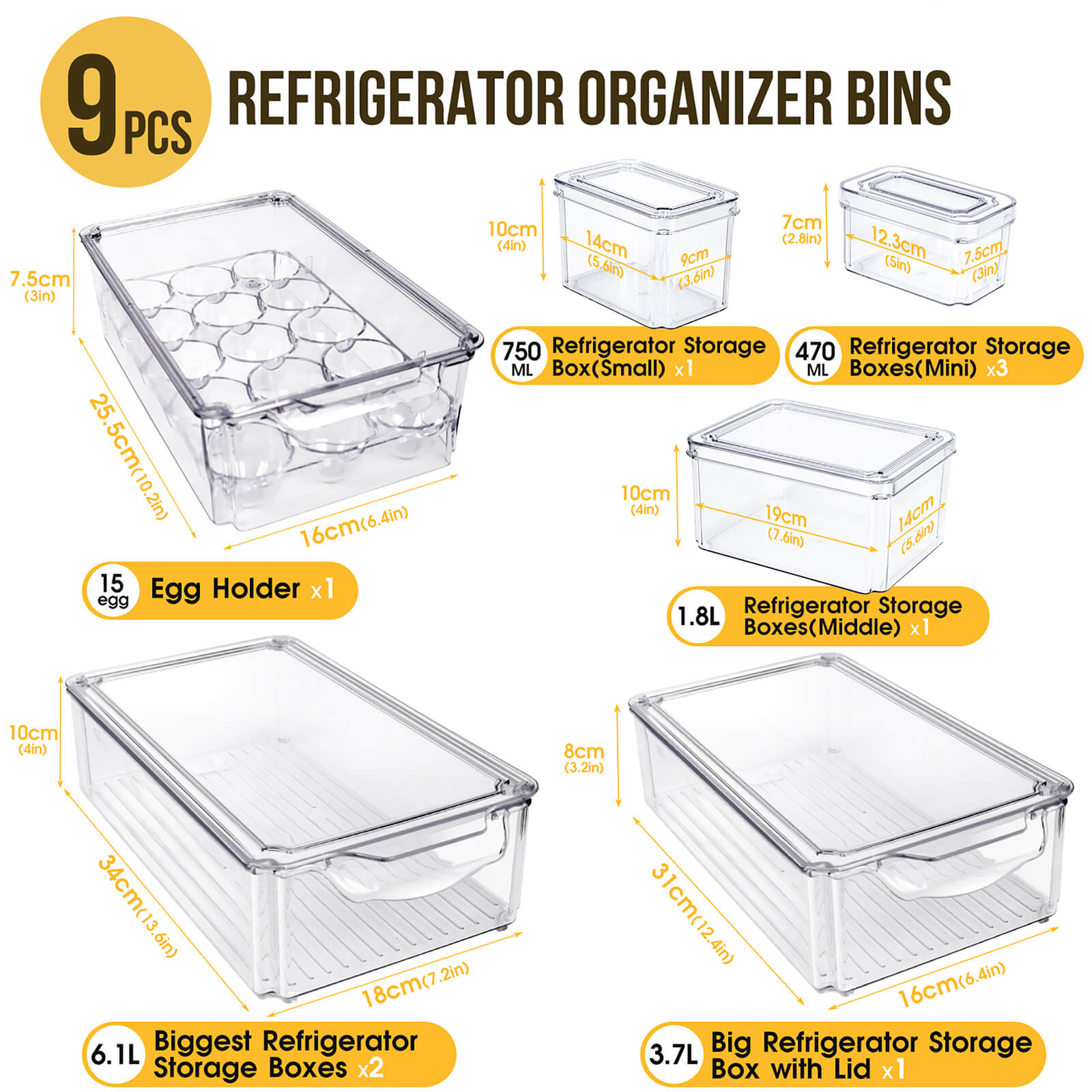 Masthome 9-Piece Fridge Storage Organizer with Egg Tray