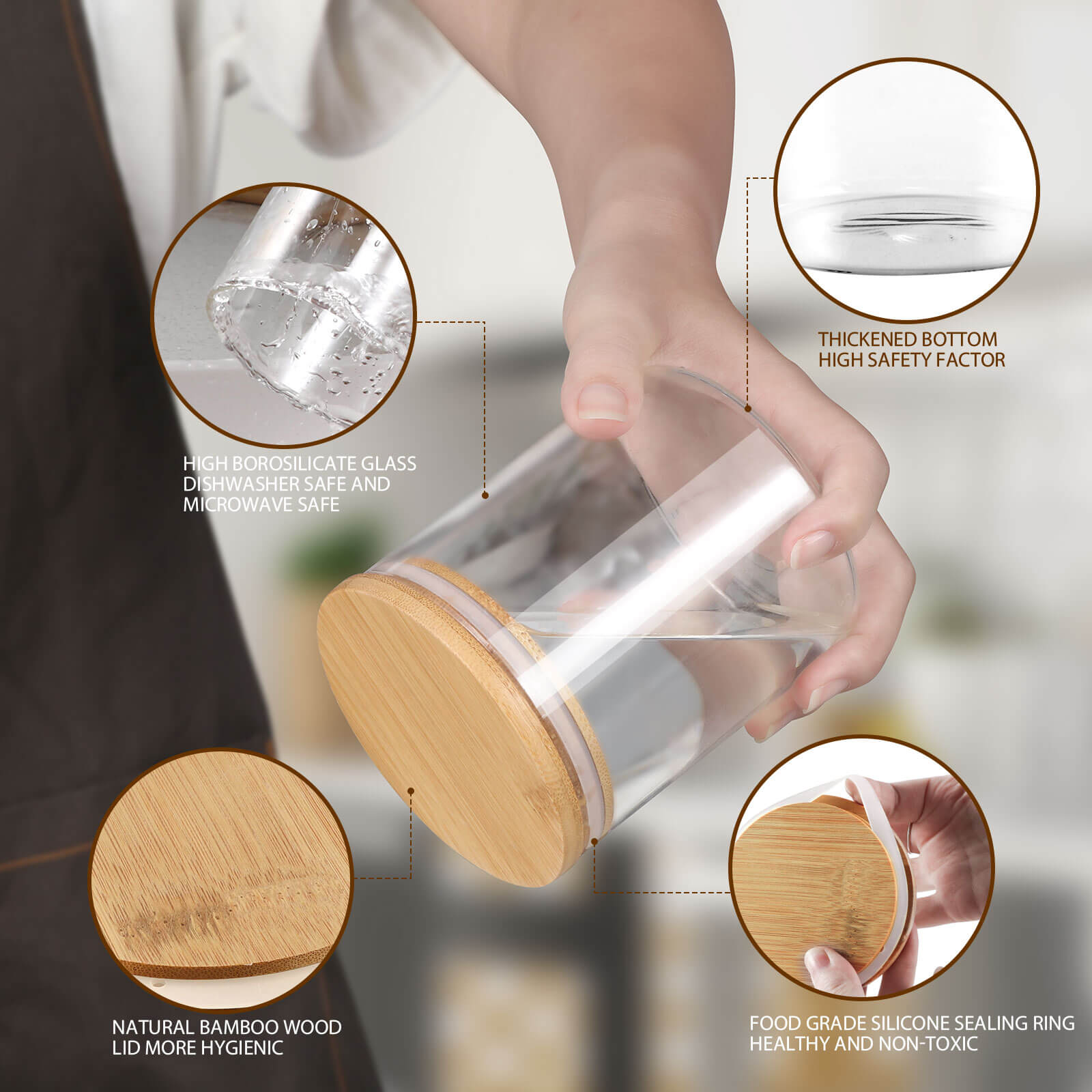 Masthome Airtight Glass Jar Set with Bamboo Lid