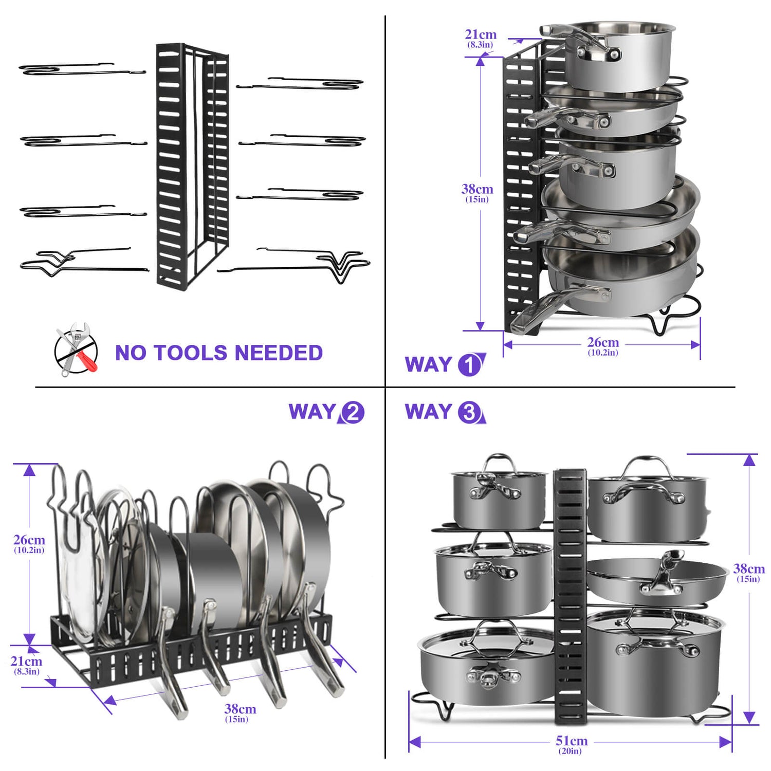 Masthome Pot Rack Organizers for Kitchen Cabinet Countertop