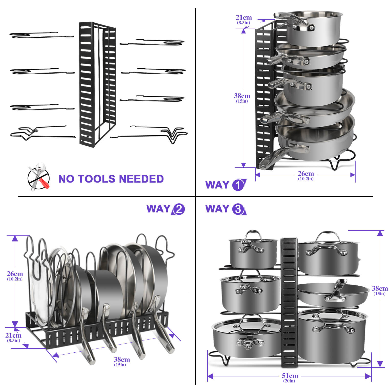 Masthome Pot Rack Organizers for Kitchen Cabinet Countertop