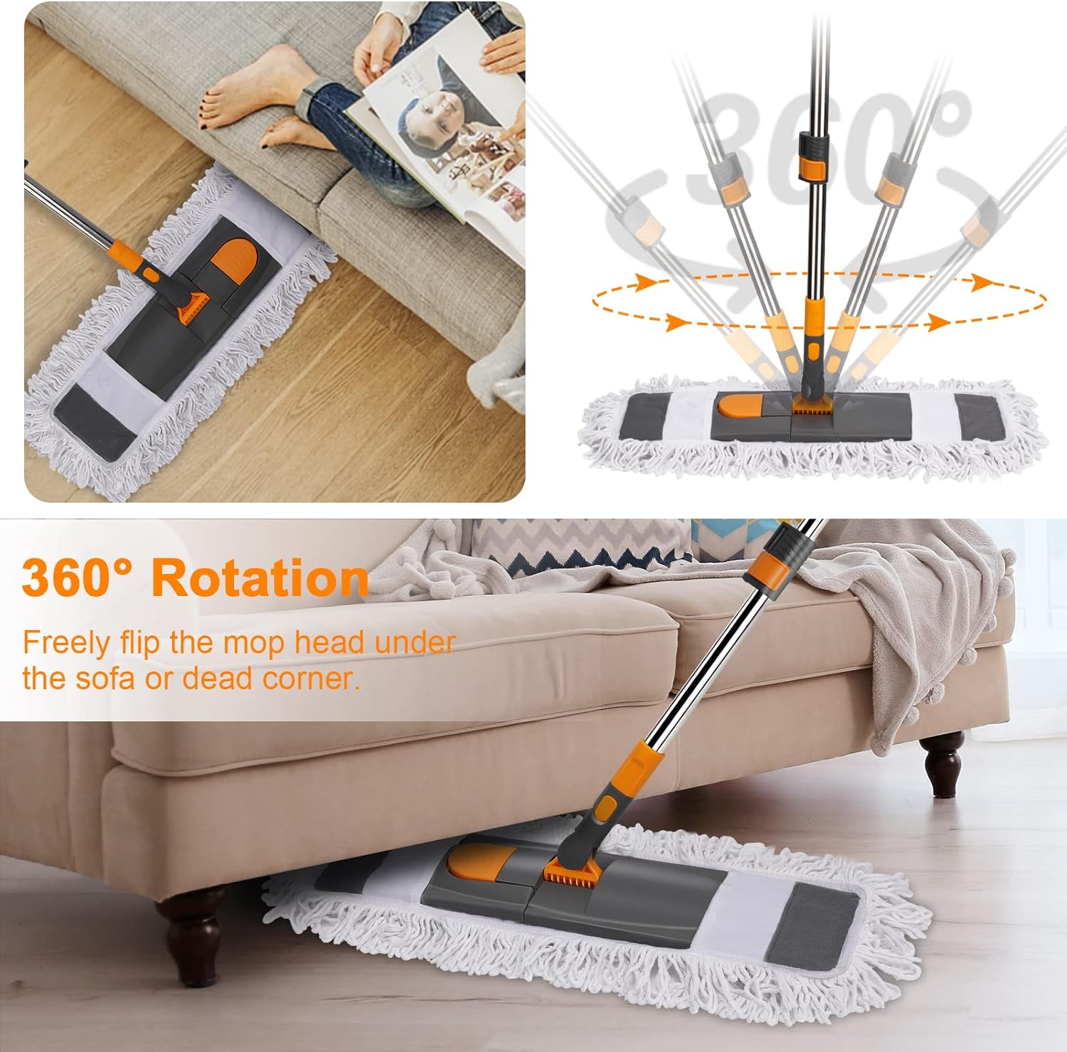 Masthome Microfiber Dust Floor Mop with 2 Washable Pads