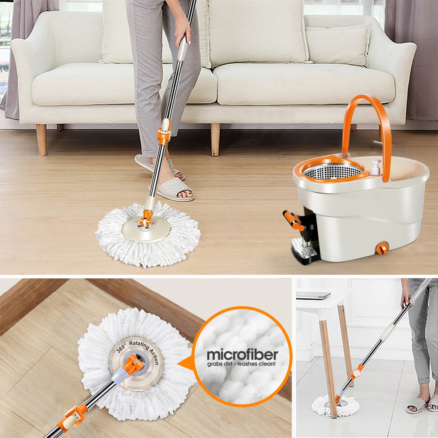 Spin mop system with foot pedal
