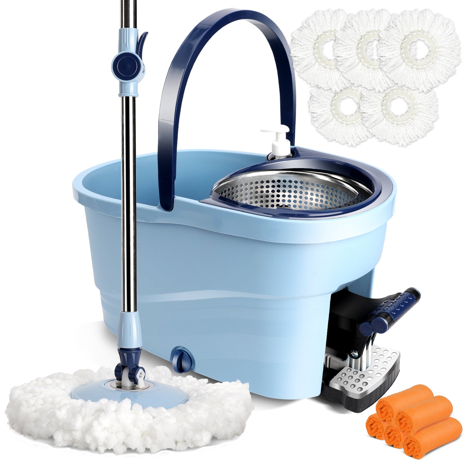 Masthome Easy Wring Spin Mop Bucket Set with Foot Pedal