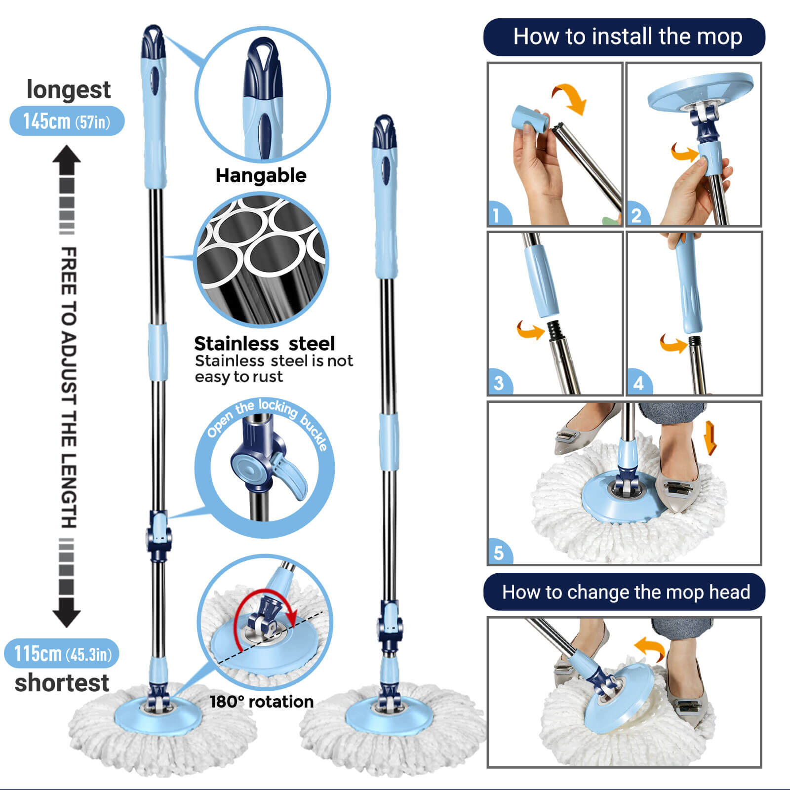 Spin mop system with foot pedal