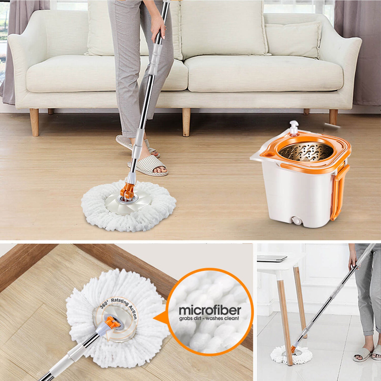 Masthome Easy Wring Microfiber Spin Mop & Bucket System Set