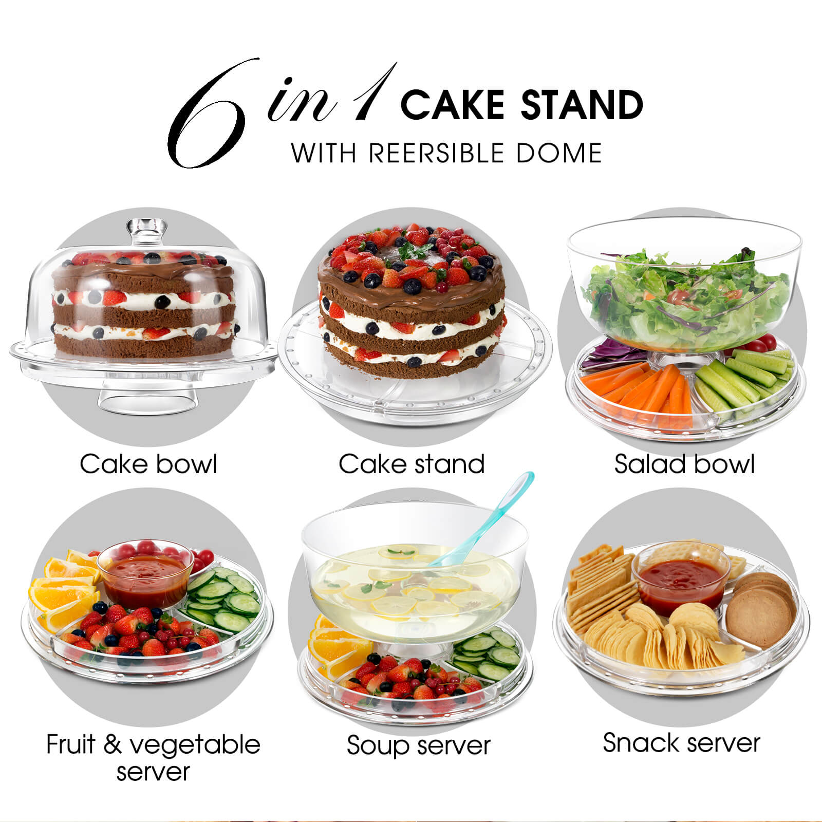 Masthome  6 in 1 Acrylic Cake Stand Salad Plates