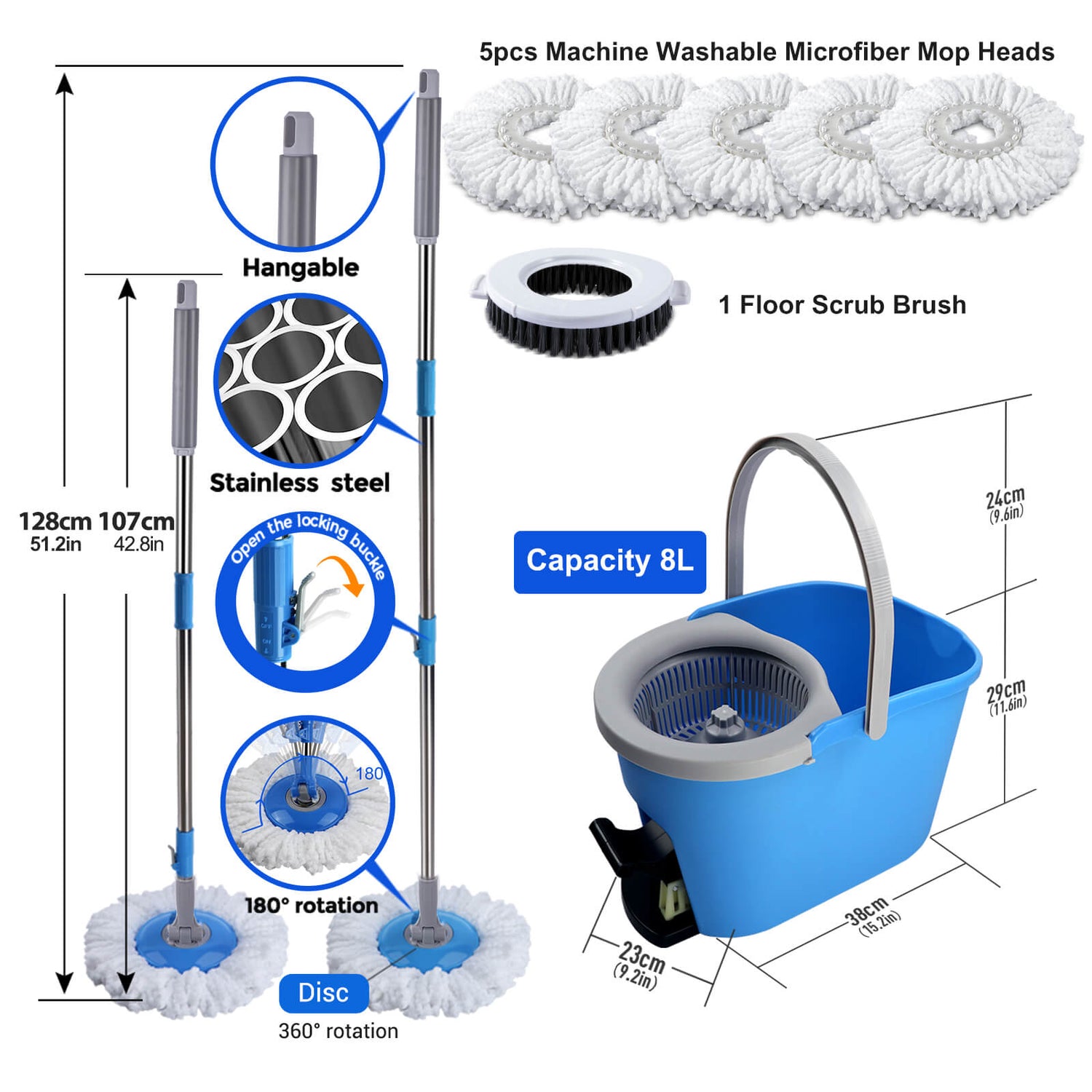 Masthome Spin Mop and Bucket with 5 Mop Pads Refills