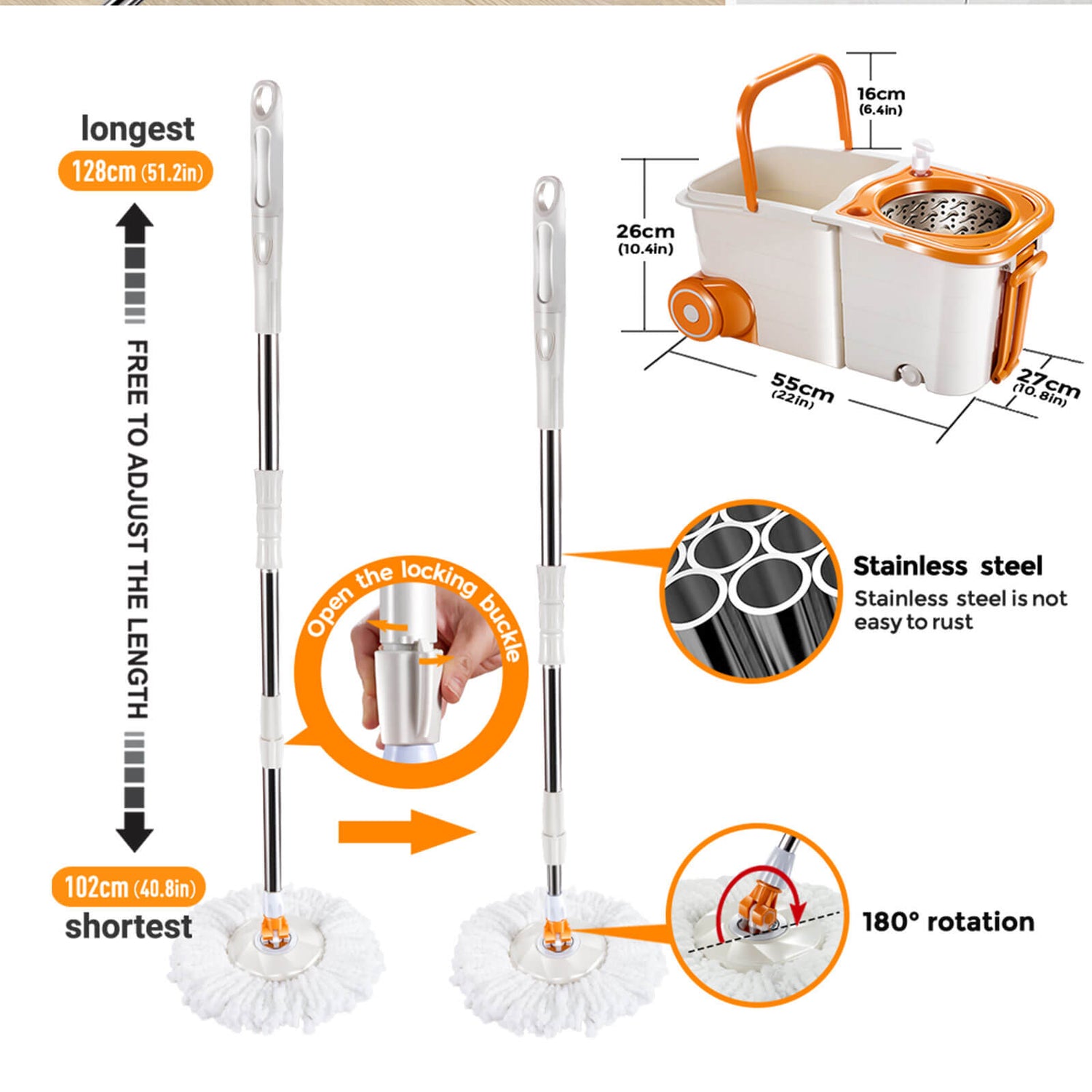 Masthome Easy Wring Microfiber Spin Mop & Bucket System Set