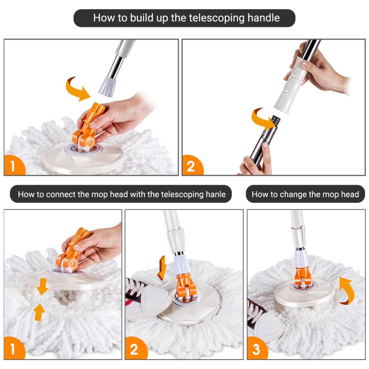 Masthome Easy Wring Microfiber Spin Mop & Bucket System Set