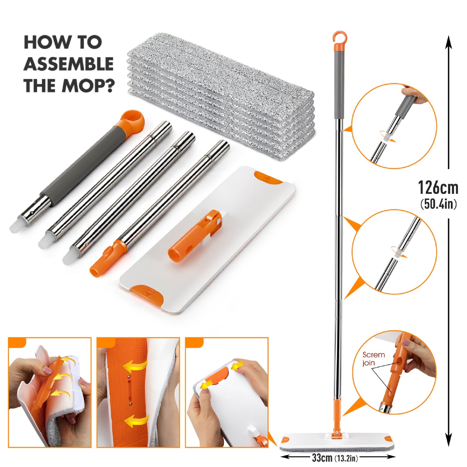 Masthome Sewage Separate Floor Flat Mop - 6 Mop Pads