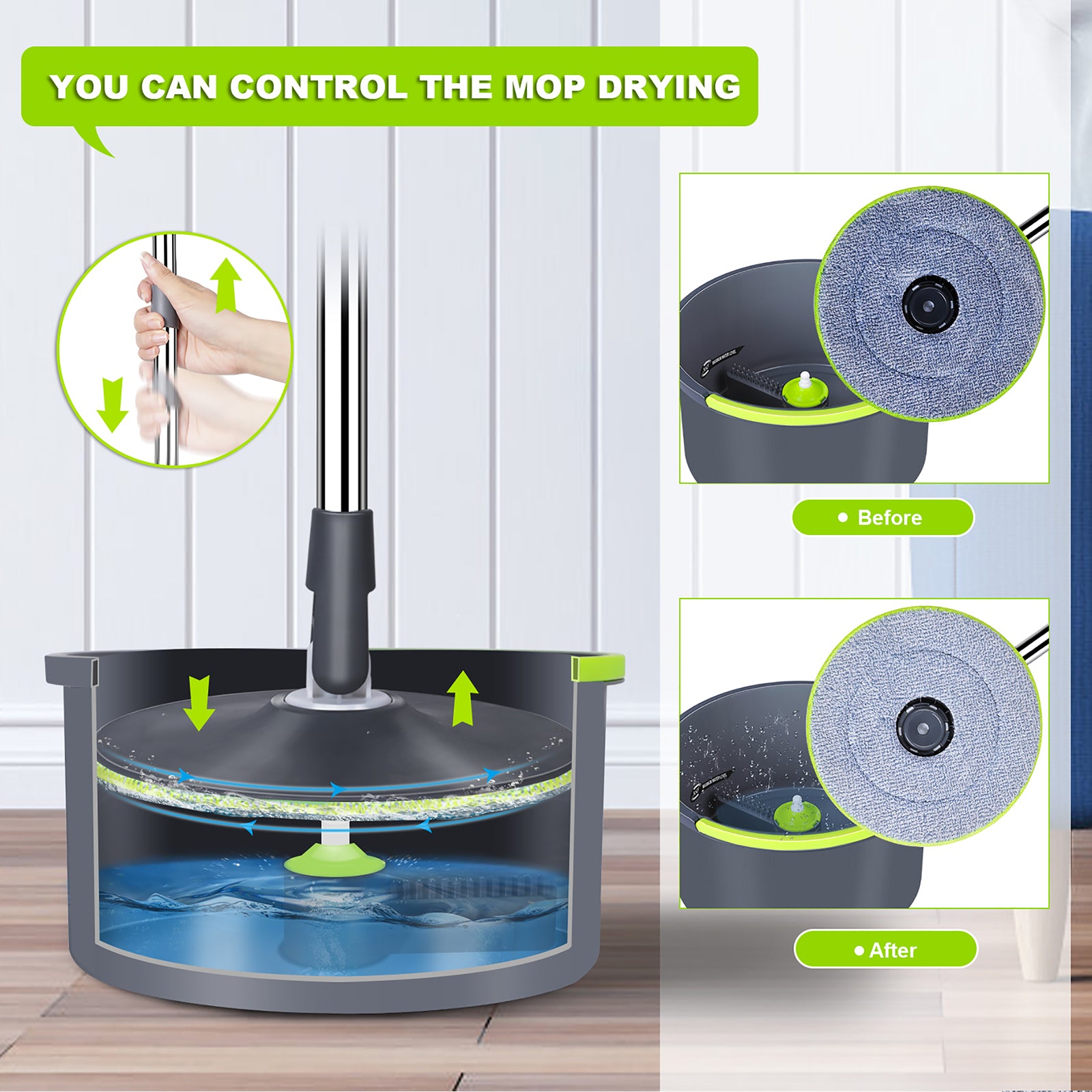 Masthome Flat Spin Mop and Bucket Set with 6 Refills