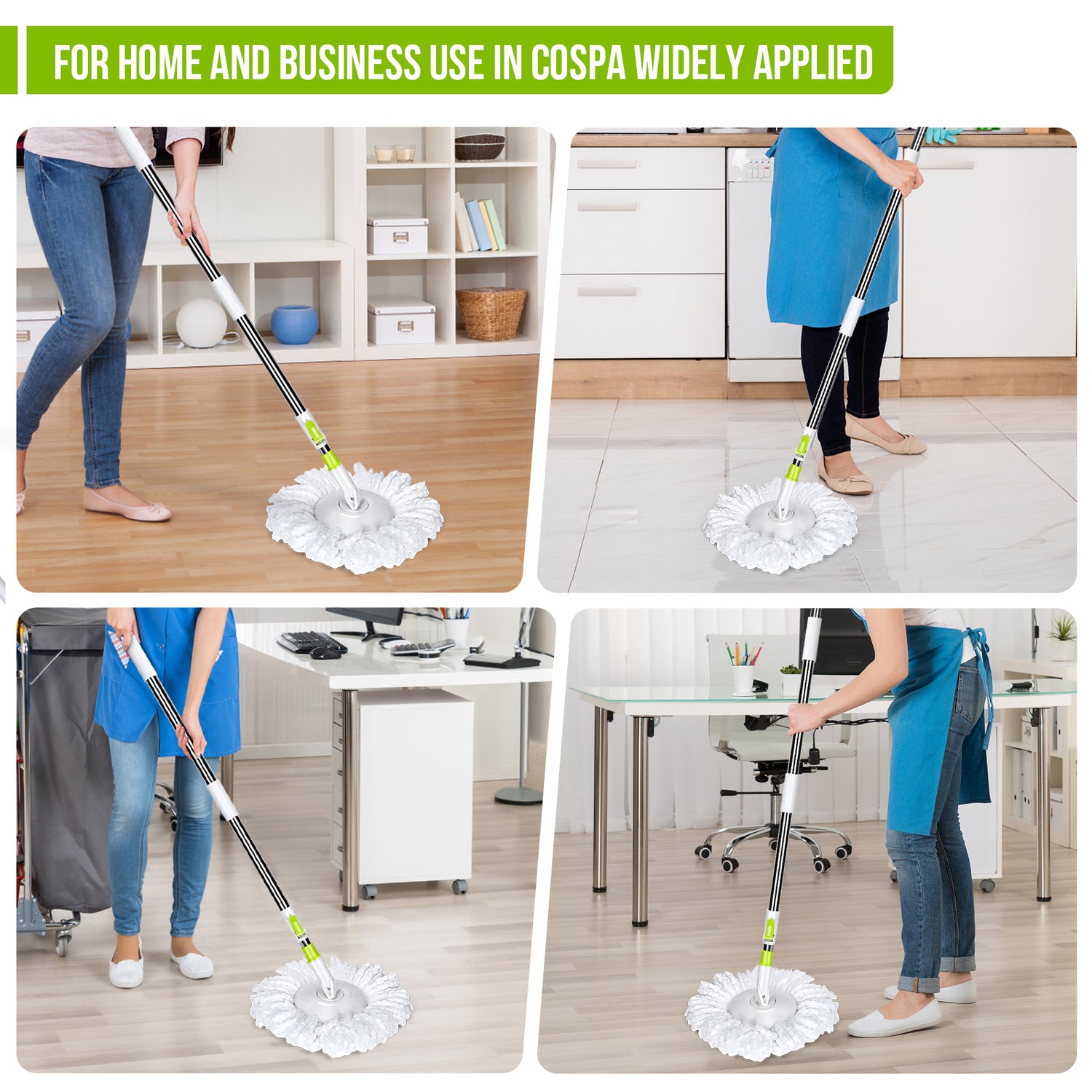Masthome Spin Mop with Mop Buckets Wringer System for Floor Cleaning,Hands-free Mop,3 Mop Pads,Green and White