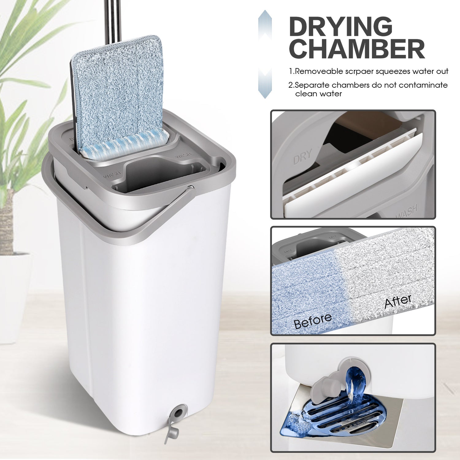 Masthome Flat Floor Mop and Bucket with Wringer Set, Household Mop and Bucket System for Floor Cleaning