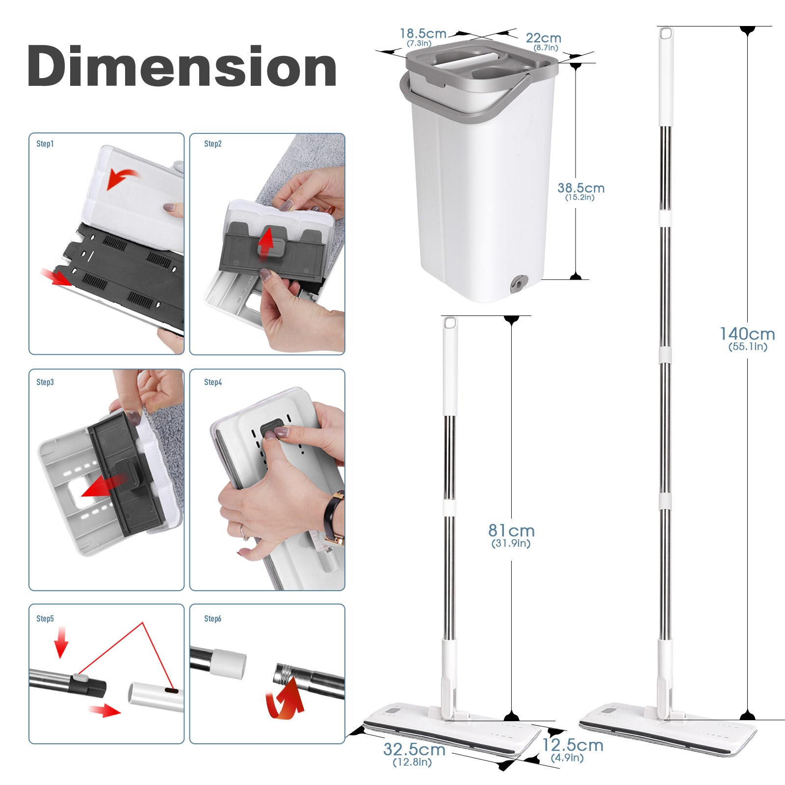 Masthome Flat Floor Mop and Bucket with Wringer Set, Household Mop and Bucket System for Floor Cleaning