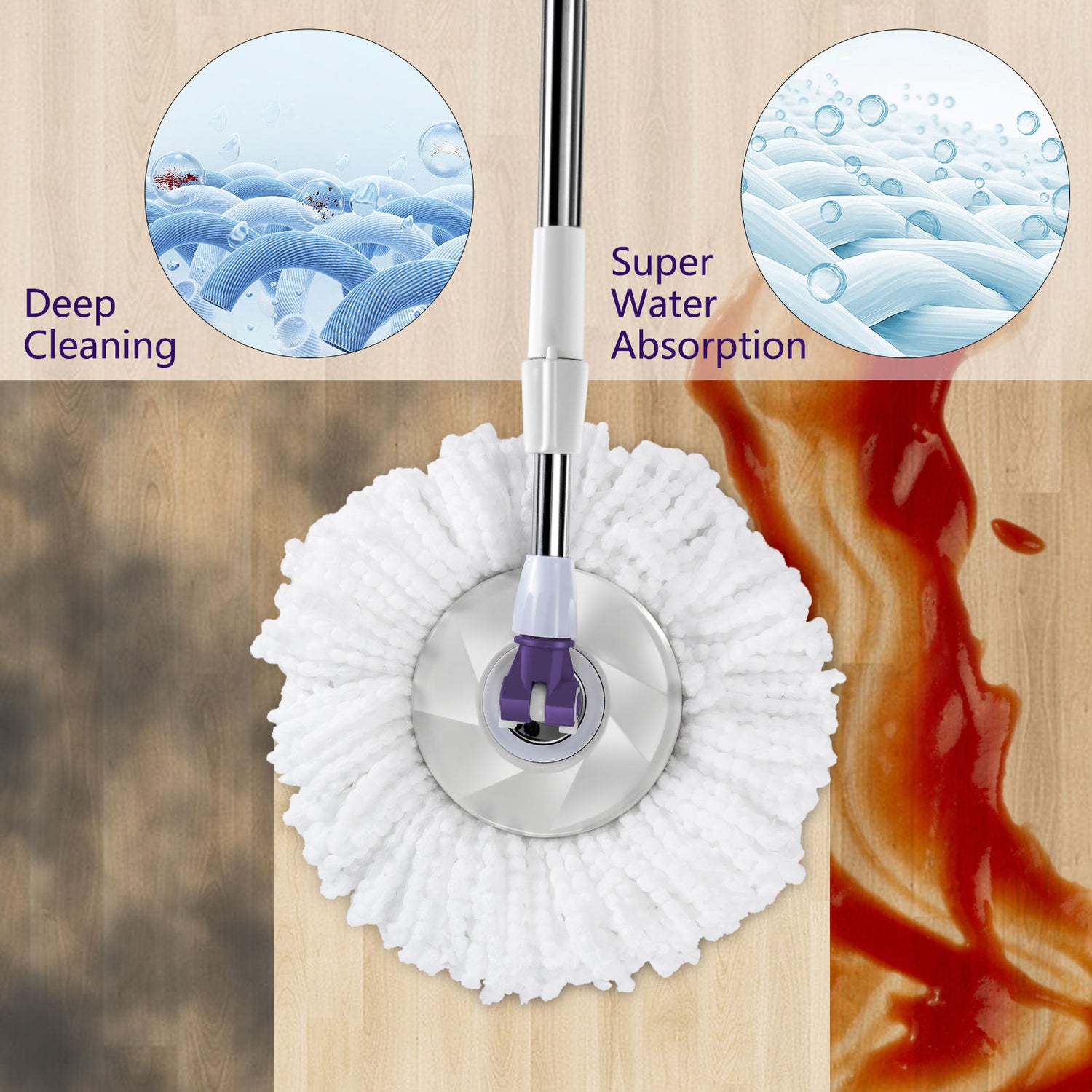 Masthome Spin Mop and Bucket with Wringer Set for Floor,Detachable Mop Bucket,6 Microfiber Mop Pads