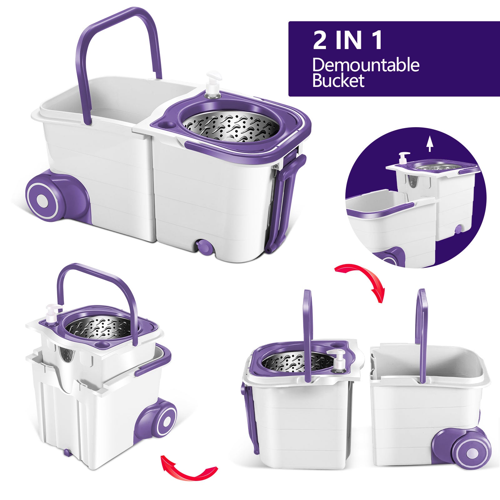 Masthome Spin Mop and Bucket with Wringer Set for Floor,Detachable Mop Bucket,6 Microfiber Mop Pads