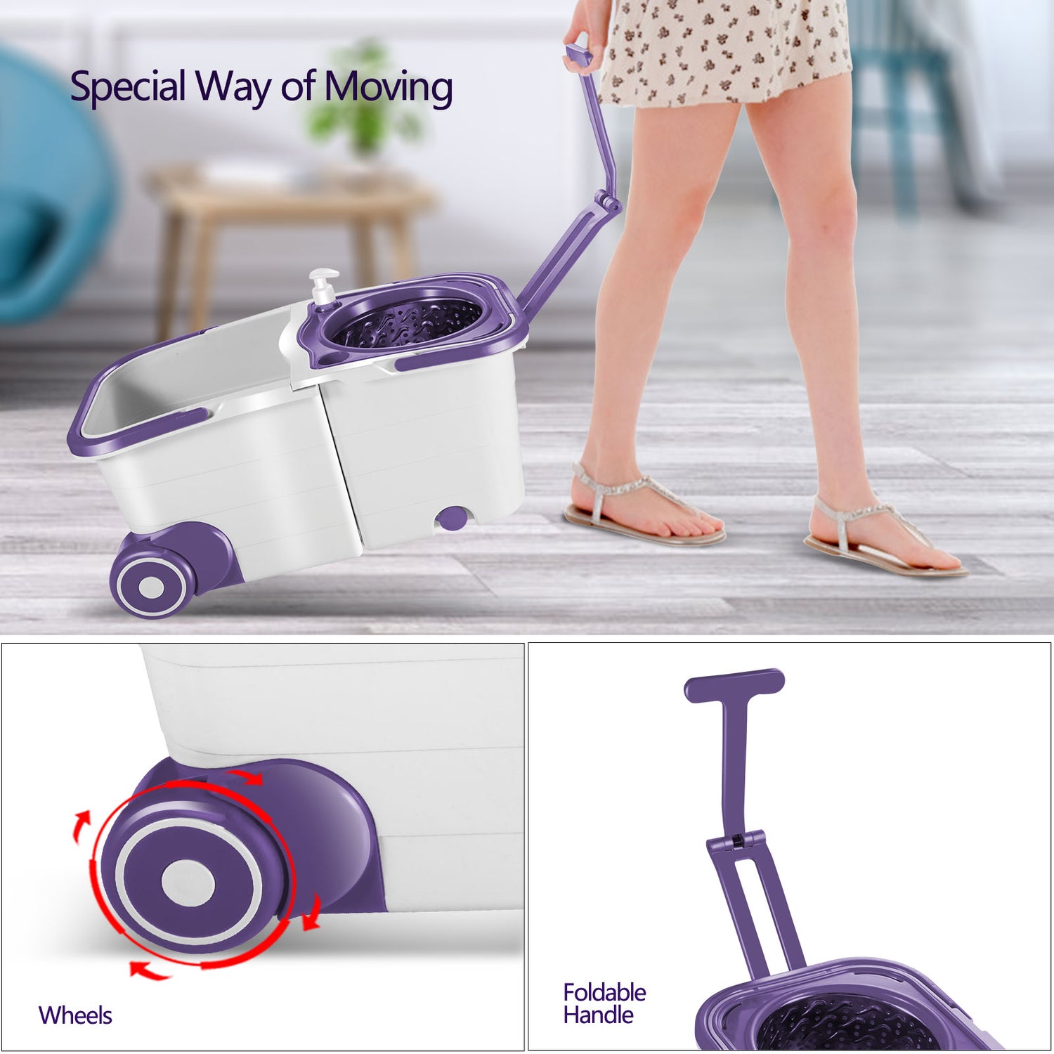Masthome Spin Mop and Bucket with Wringer Set for Floor,Detachable Mop Bucket,6 Microfiber Mop Pads