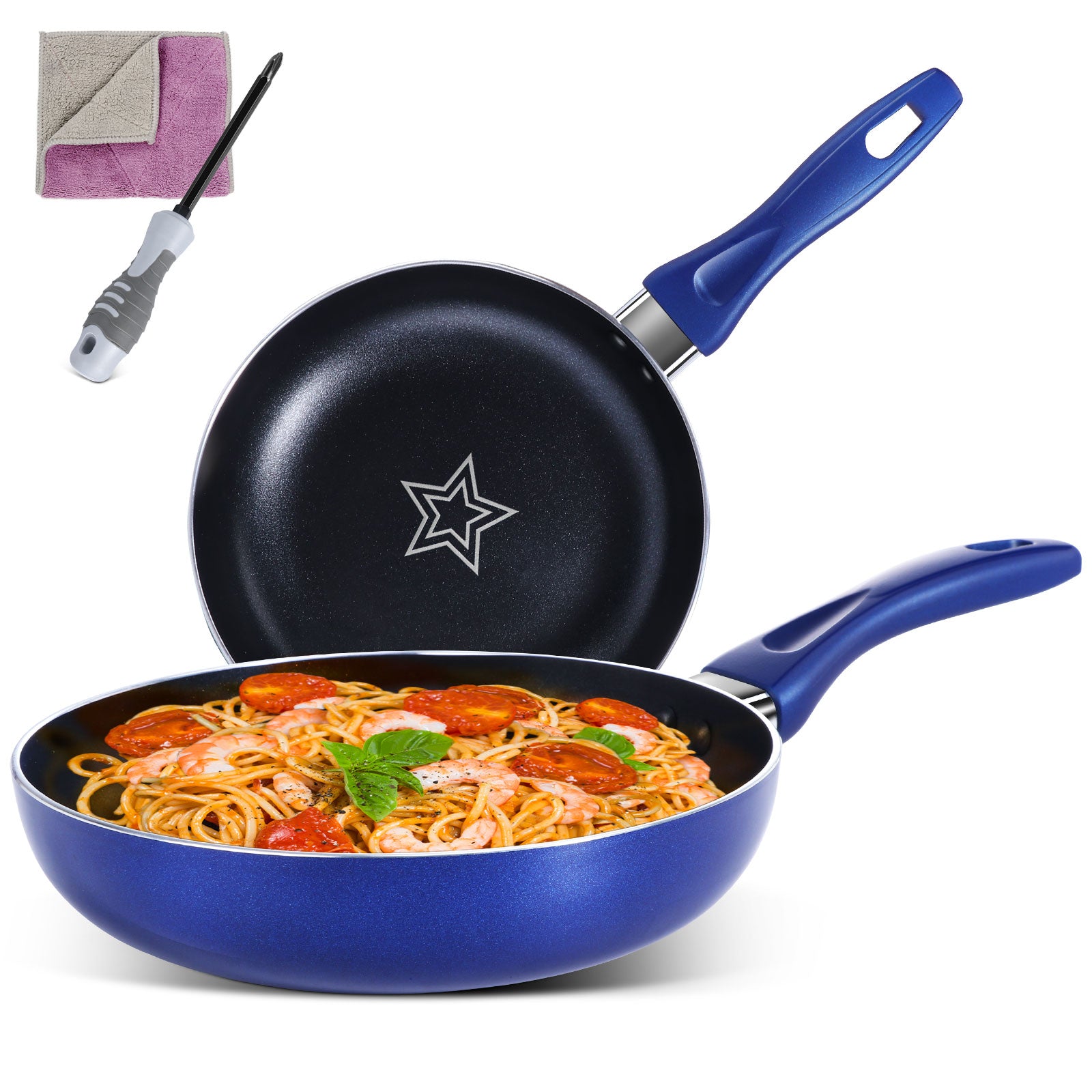 Cooking Pan Cast Iron Frying Pan with Removable Handle (blue enamel)  Kitchen Pan Cookware 11 (28 cm)