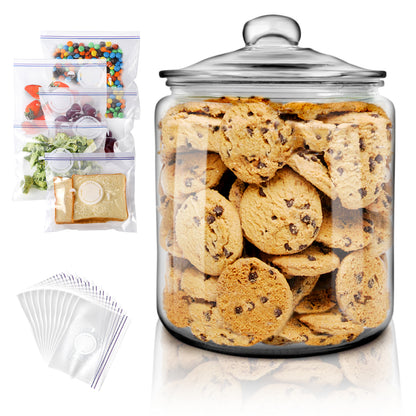 Masthome Glass Jar with Lids,1.5 Gallon Cookie Jar with 15 Food Storage  Bags,Cookie Jars for Kitchen Counter,Clear Glass Jars for Flour Candy  Cookie