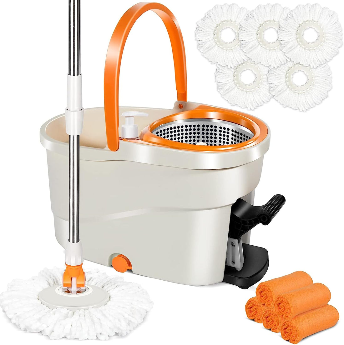 Masthome Easy Wring Spin Mop Bucket Set with Foot Pedal