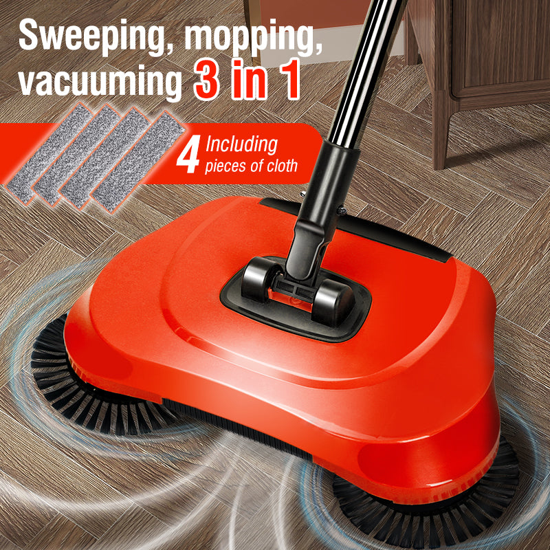 3-in-1 Multifunctional Hand Push Sweeping and Mopping With Dustpan Set,Flat Mop with Auto Spiral Deep Clean System,Dry and Wet Use,Home Cleaning Supplies for Hard Floor,Household Cleaning Tool,4 Replacement Cleaning ClothS