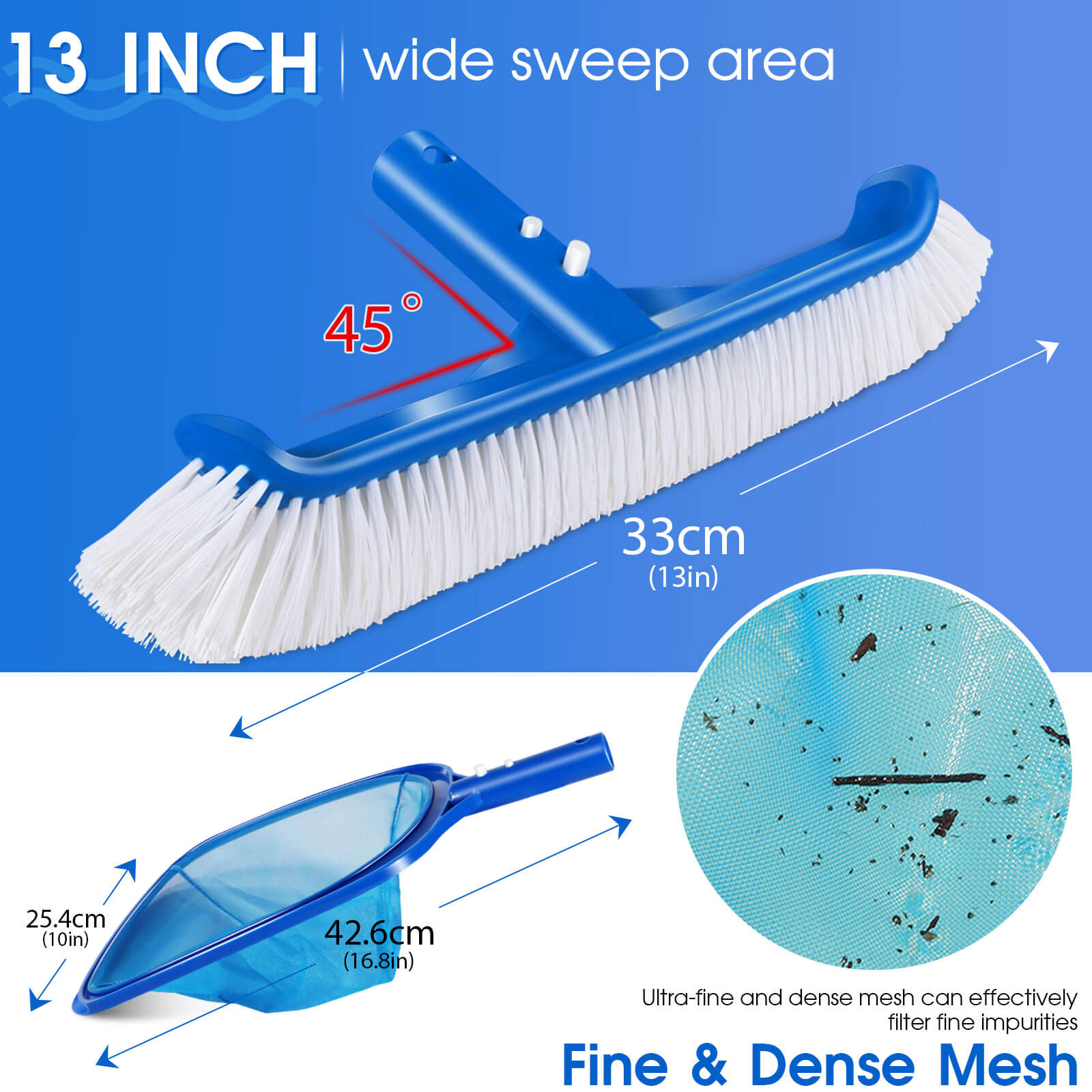 Masthome Pool Cleaning Kit (Pool Brush, Pool Skimmer Net, Floating Pool Thermometer)