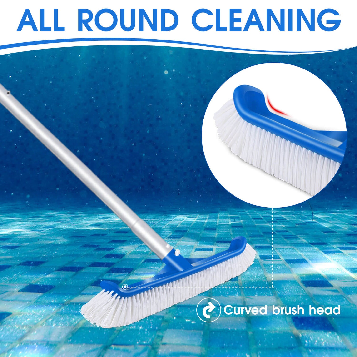 Masthome Pool Cleaning Kit (Pool Brush, Pool Skimmer Net, Floating Pool Thermometer)
