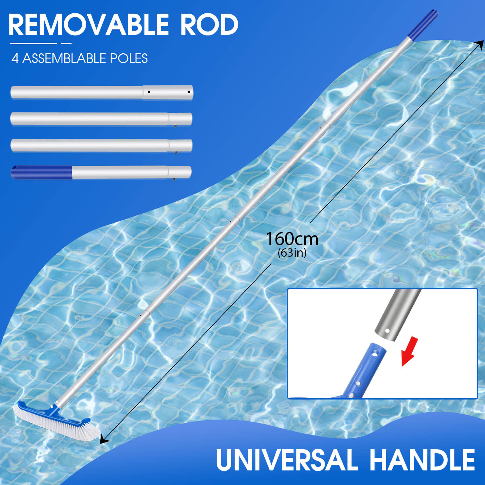 Masthome Pool Cleaning Kit (Pool Brush, Pool Skimmer Net, Floating Pool Thermometer)