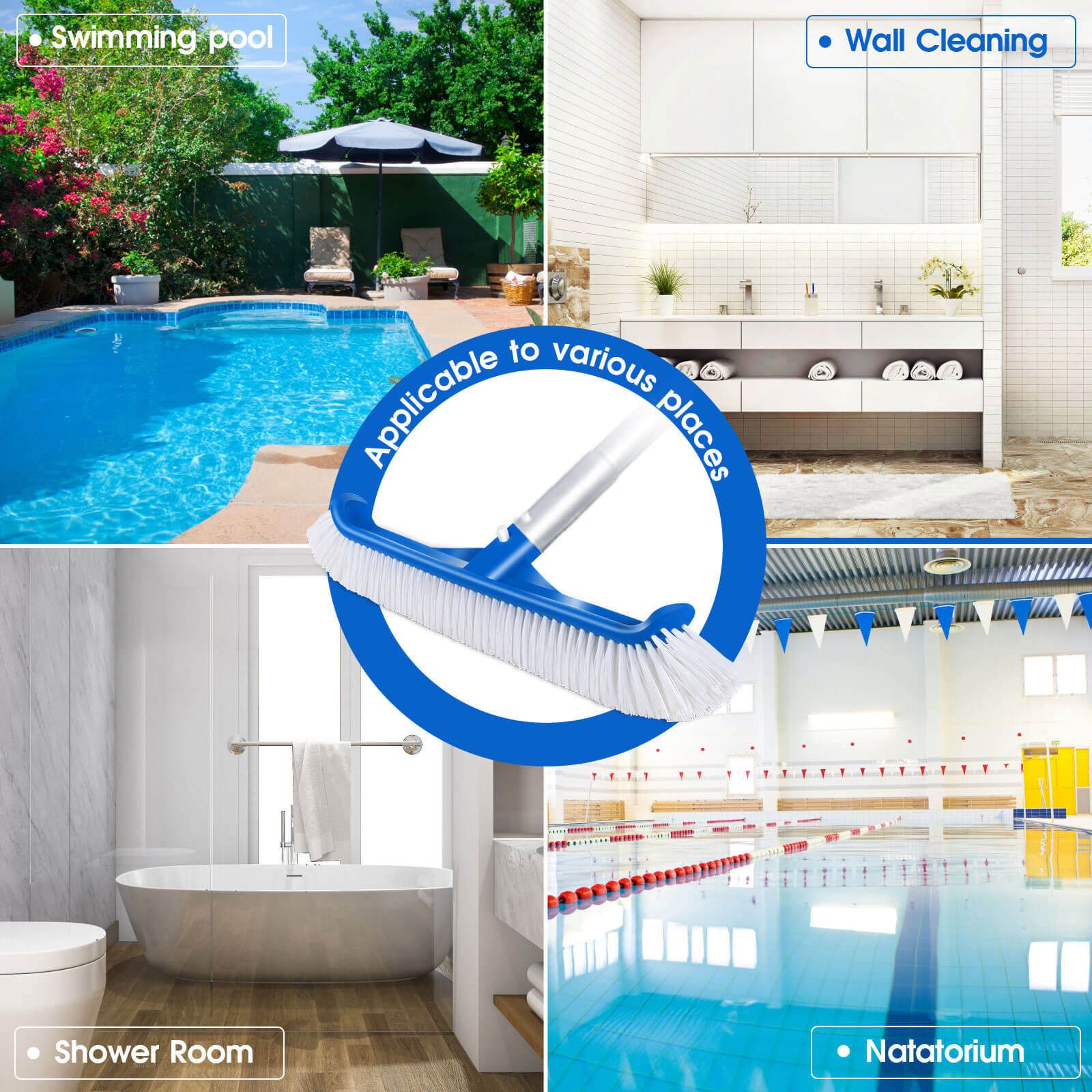 Masthome Pool Cleaning Kit (Pool Brush, Pool Skimmer Net, Floating Pool Thermometer)