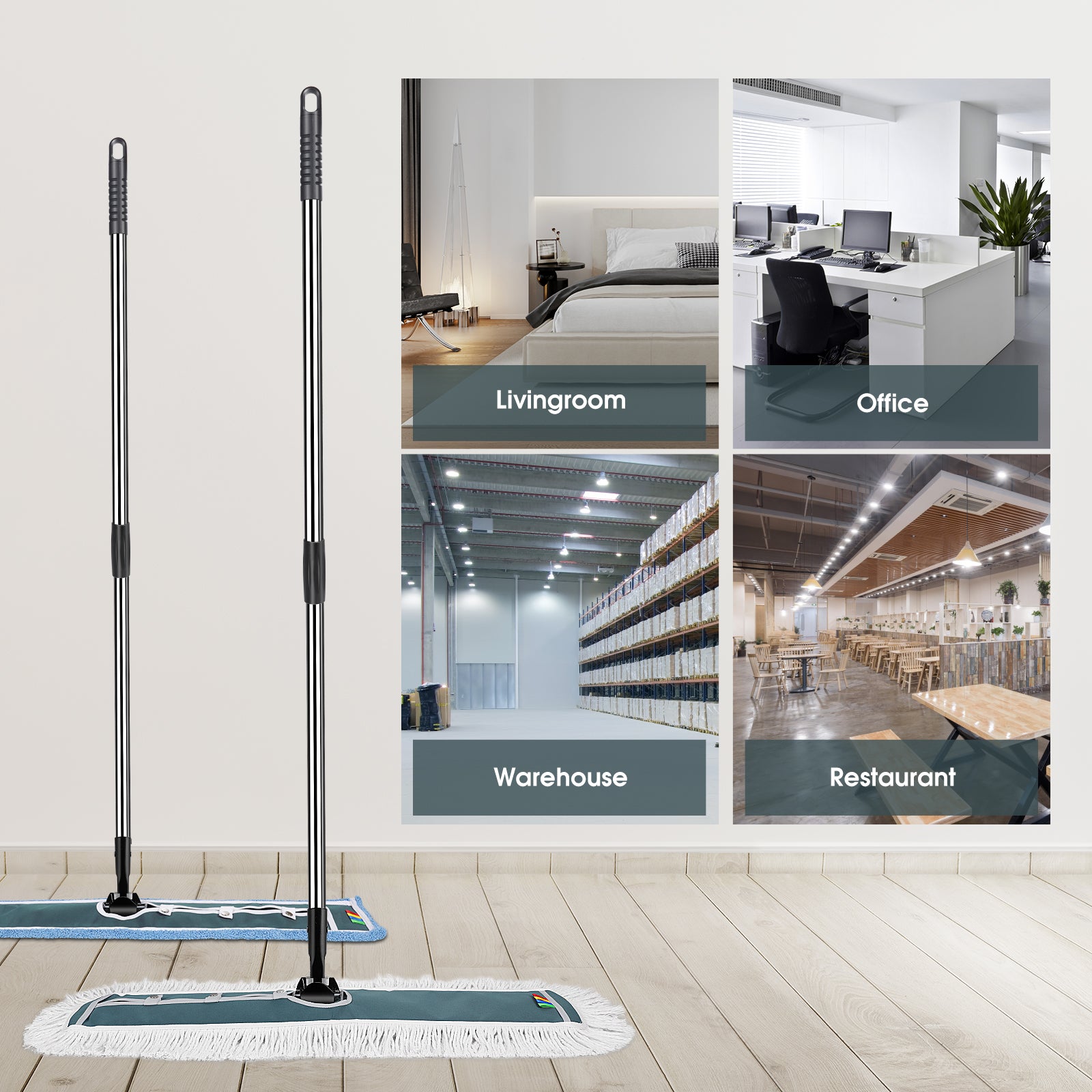 Industrial mop, Commercial Mop Suitable for Hospitals and Shopping Malls, Large Floor Mop with 3 pads