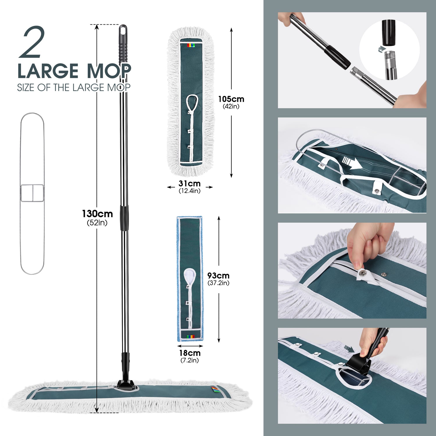 Industrial mop, Commercial Mop Suitable for Hospitals and Shopping Malls, Large Floor Mop with 3 pads