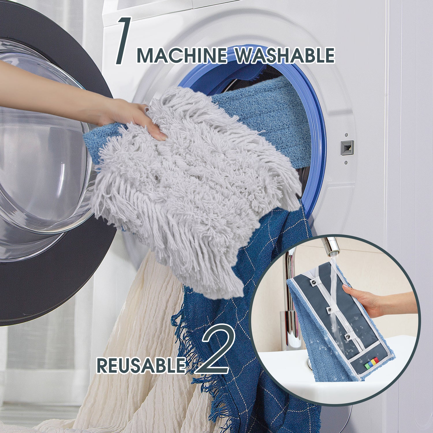 Industrial mop, Commercial Mop Suitable for Hospitals and Shopping Malls, Large Floor Mop with 3 pads