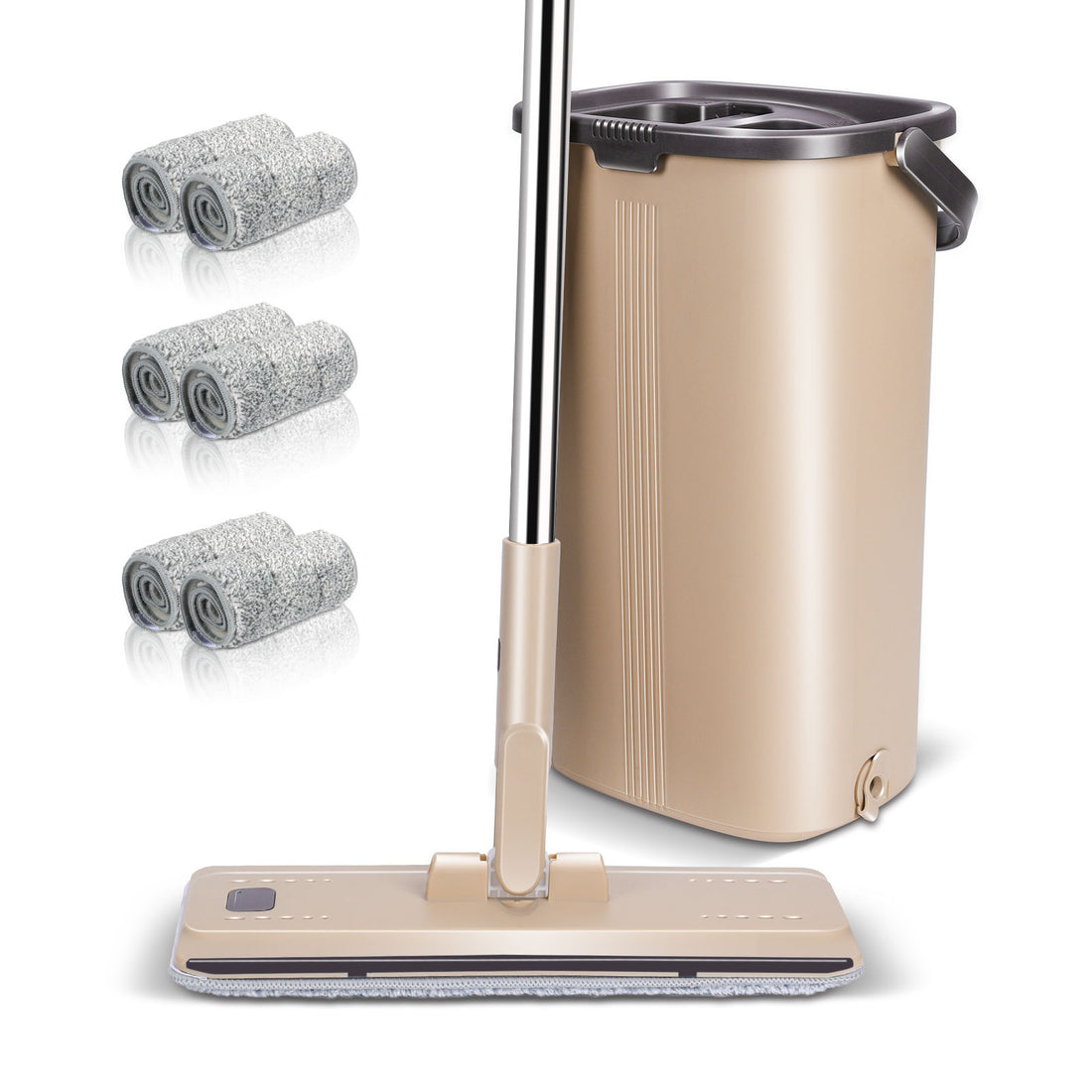 Masthome Flat Mop and Bucket with Wringer Set, Self Cleaning Flat Mop and Bucket System, 6 Washable Microfiber Pads