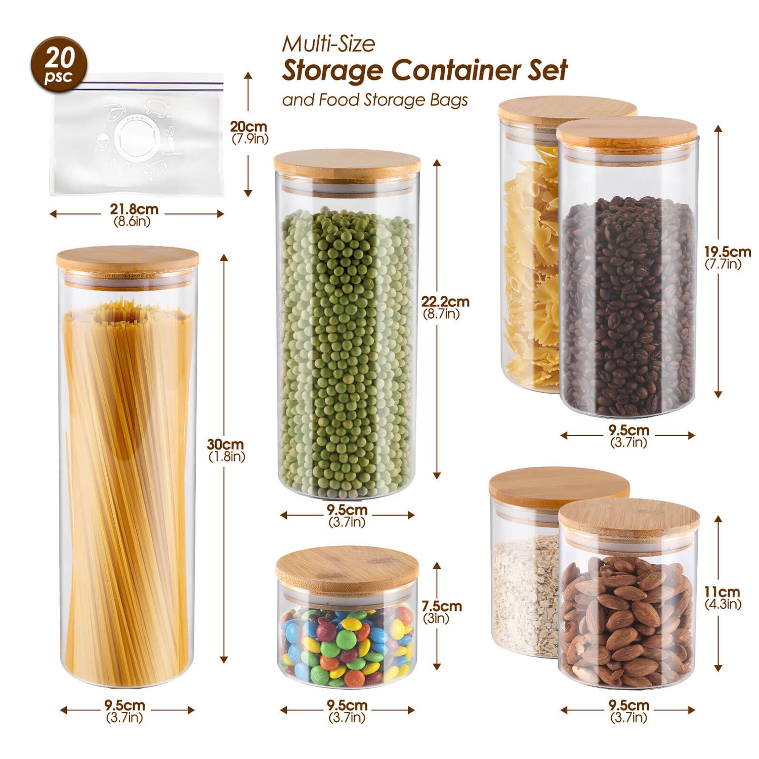 Masthome Airtight Glass Jar Set with Bamboo Lid