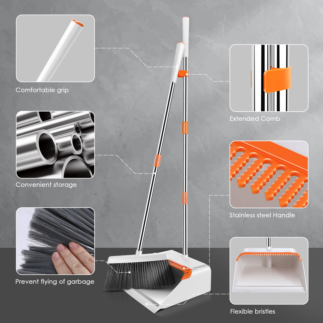 Broom and Dustpan Set Orange and White