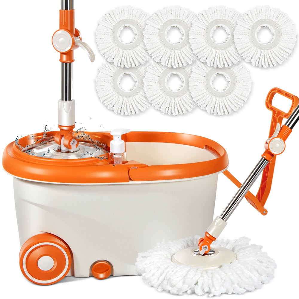 MASTHOME Hand-Pull Spin Mop, 7 Microfiber Mop Pads, Orange