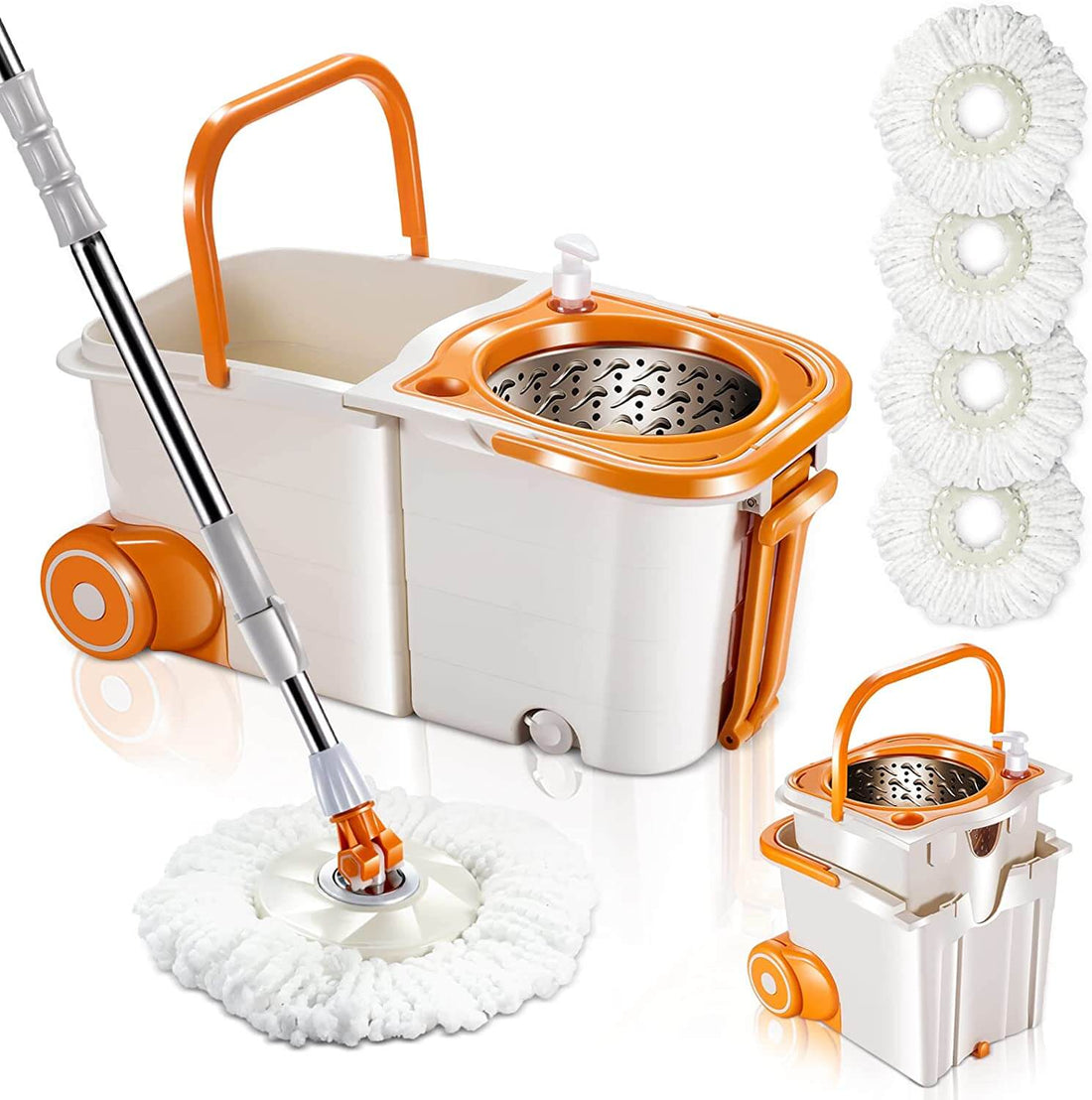 Masthome Easy Wring Microfiber Spin Mop & Bucket System Set