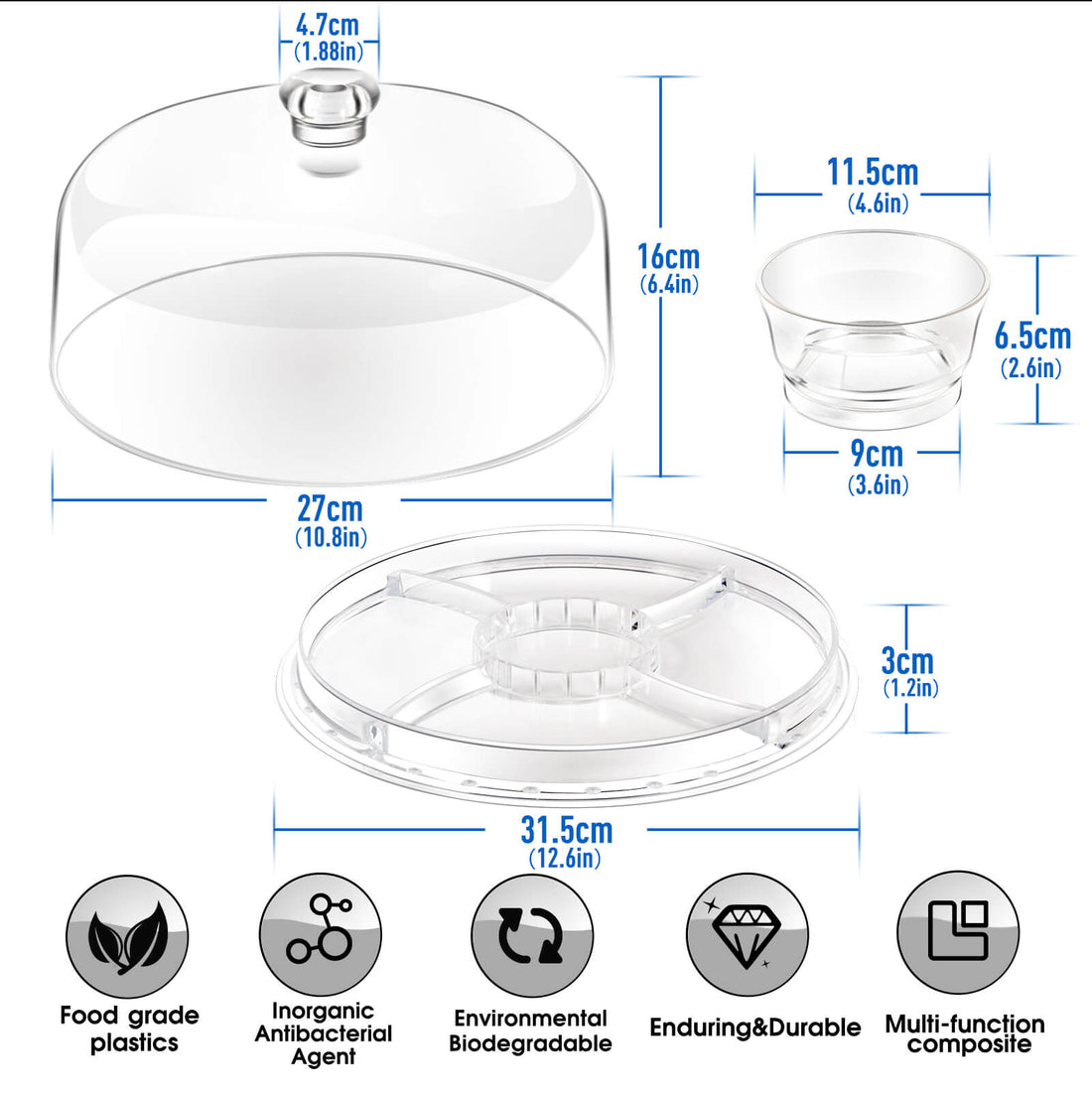 Masthome  6 in 1 Acrylic Cake Stand Salad Plates