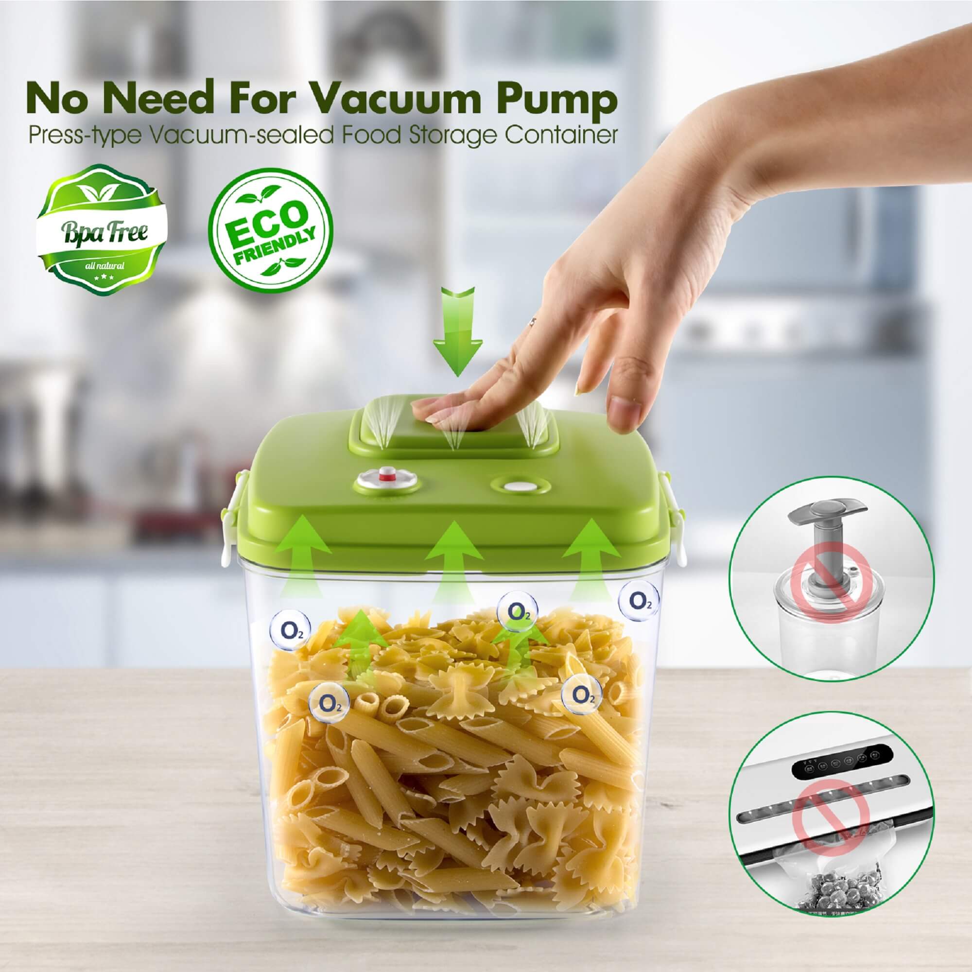 MasterTop Kitchen Household Set of 5 Food Storage Containers, Size: 0.5L, 1.4L, 3.0L, 1.2L, Green