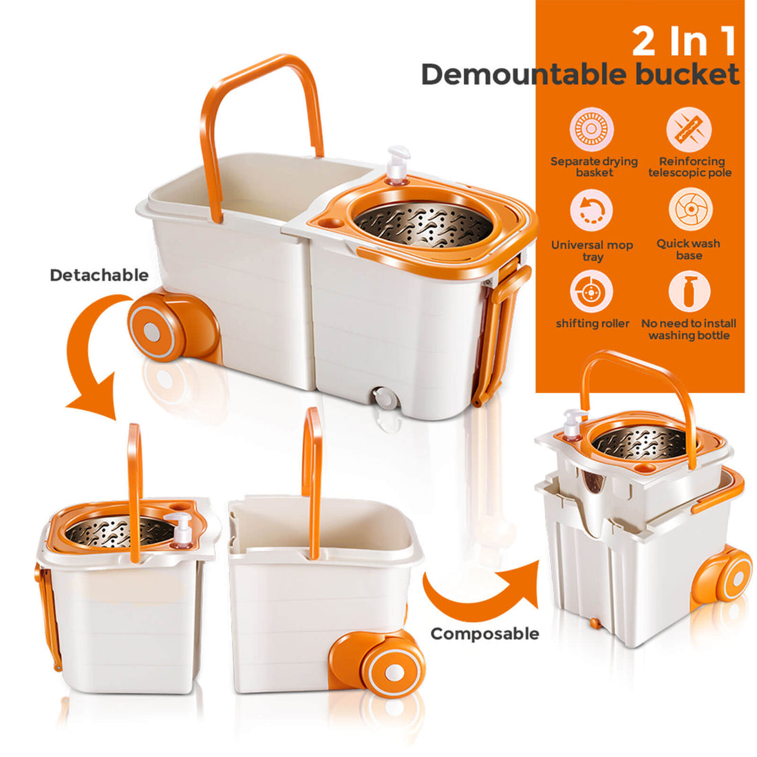 Masthome Easy Wring Microfiber Spin Mop & Bucket System Set